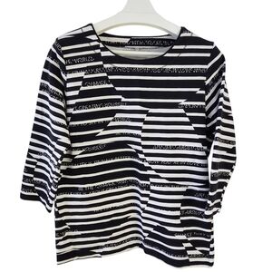 RABE Black & White Striped Graphic Print Top 3/4 Sleeve size 14